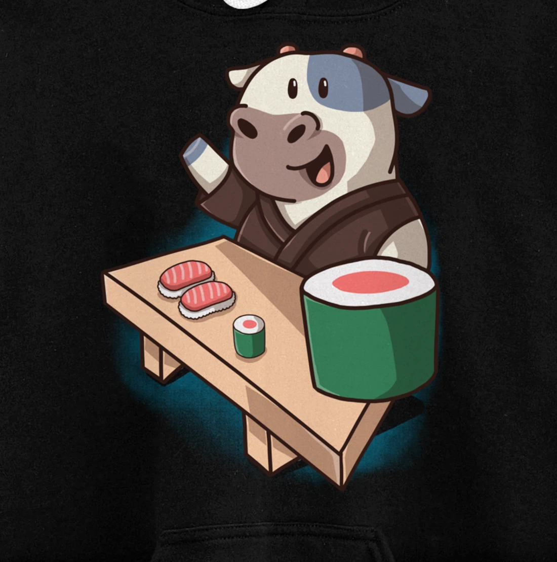 Sushi Cow Chef Cartoon Animals Japanese Food Sushi Fan Pullover Hoodie