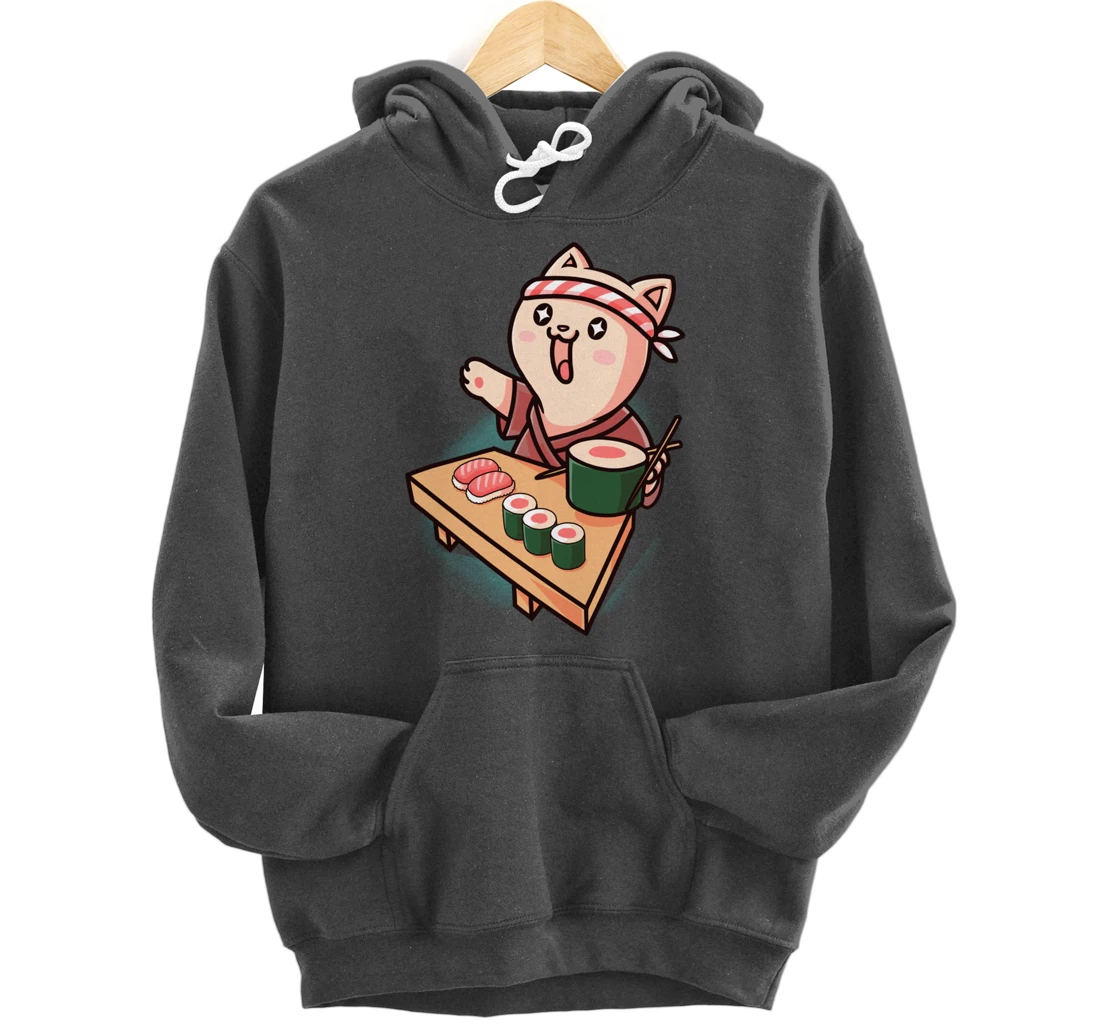 Sushi Kawaii Cat Chef Cartoon Animal Japanese Food Sushi Fan Pullover Hoodie