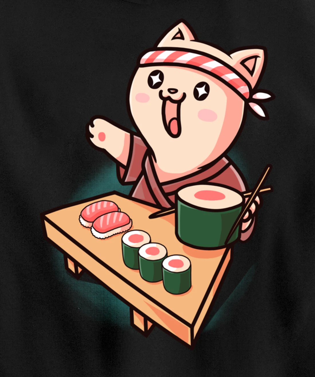 Sushi Kawaii Cat Chef Cartoon Animal Japanese Food Sushi Fan Pullover Hoodie