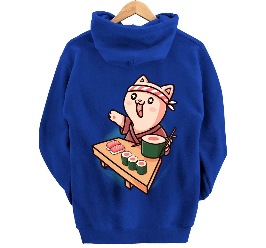 Sushi Kawaii Cat Chef Cartoon Animal Japanese Food Sushi Fan Pullover Hoodie
