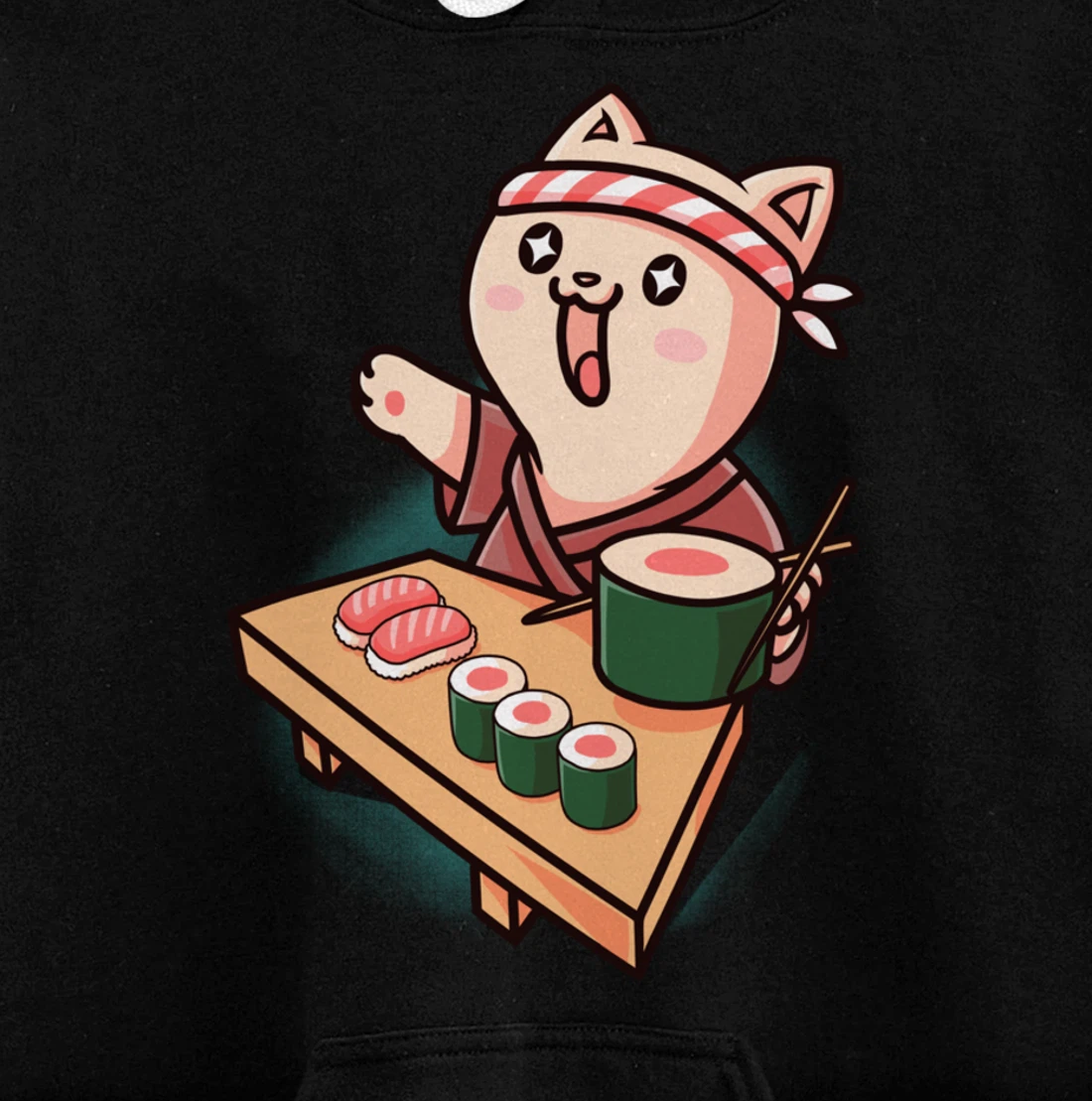 Sushi Kawaii Cat Chef Cartoon Animal Japanese Food Sushi Fan Pullover Hoodie