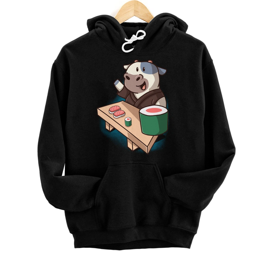 Sushi Cow Chef Cartoon Animals Japanese Food Sushi Fan Pullover Hoodie