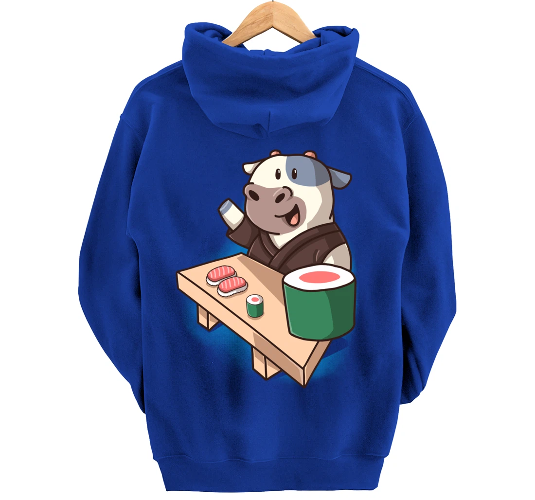 Sushi Cow Chef Cartoon Animals Japanese Food Sushi Fan Pullover Hoodie