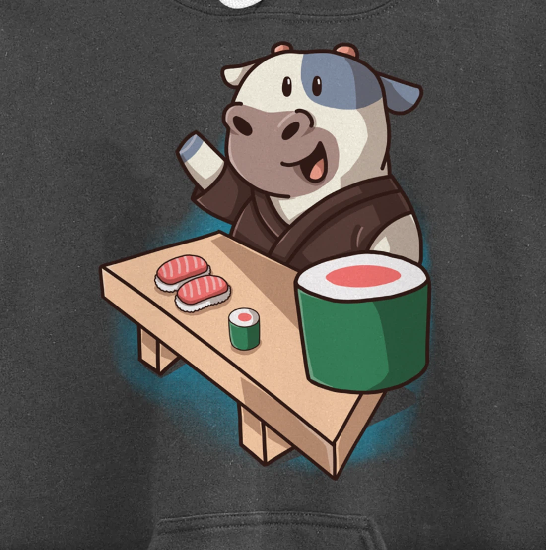 Sushi Cow Chef Cartoon Animals Japanese Food Sushi Fan Pullover Hoodie