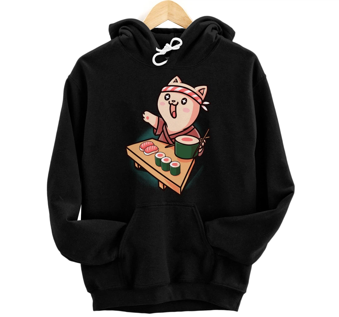 Sushi Kawaii Cat Chef Cartoon Animal Japanese Food Sushi Fan Pullover Hoodie