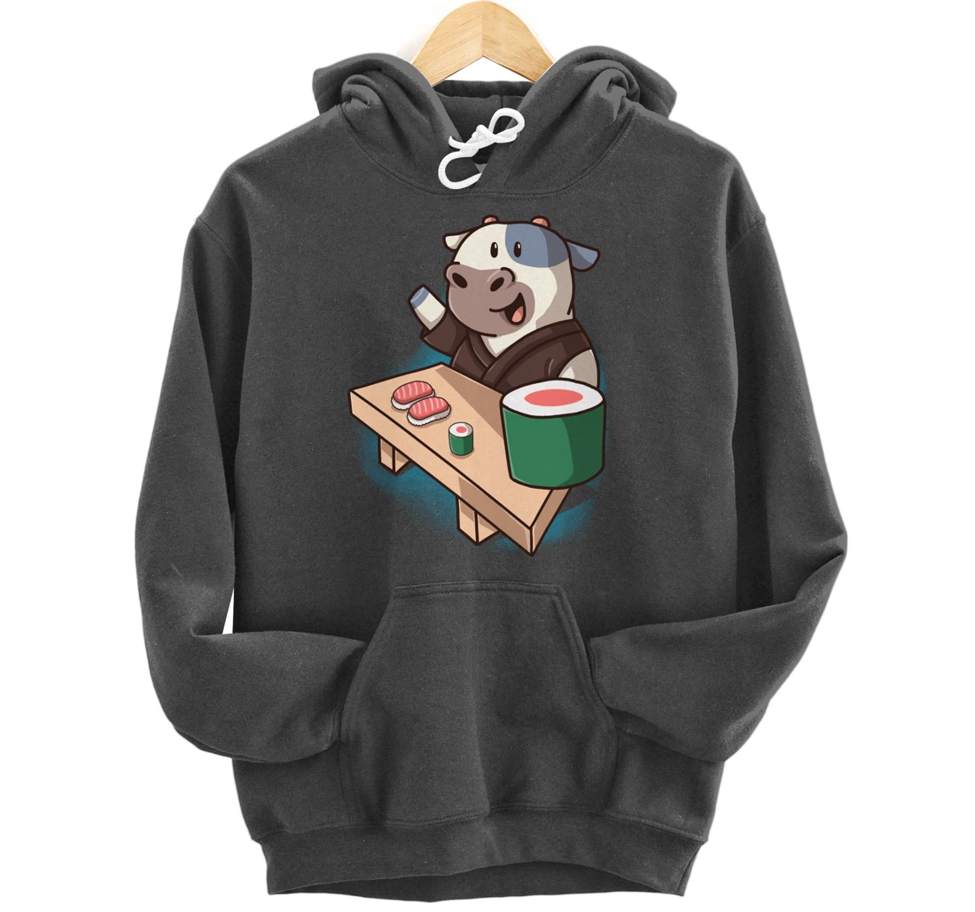 Sushi Cow Chef Cartoon Animals Japanese Food Sushi Fan Pullover Hoodie