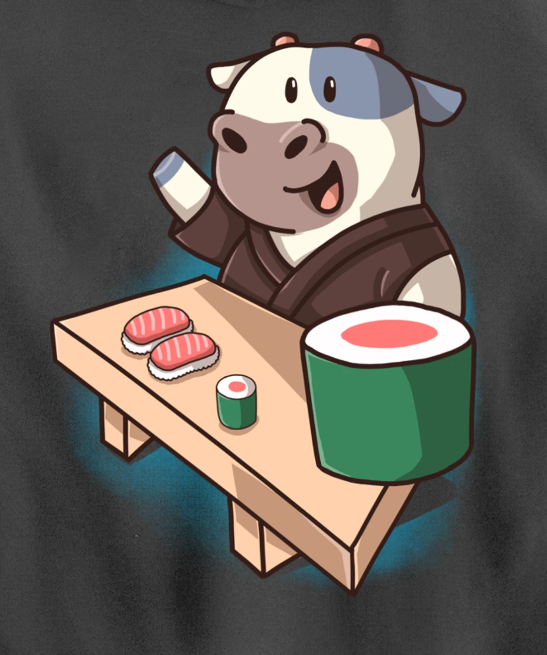 Sushi Cow Chef Cartoon Animals Japanese Food Sushi Fan Pullover Hoodie