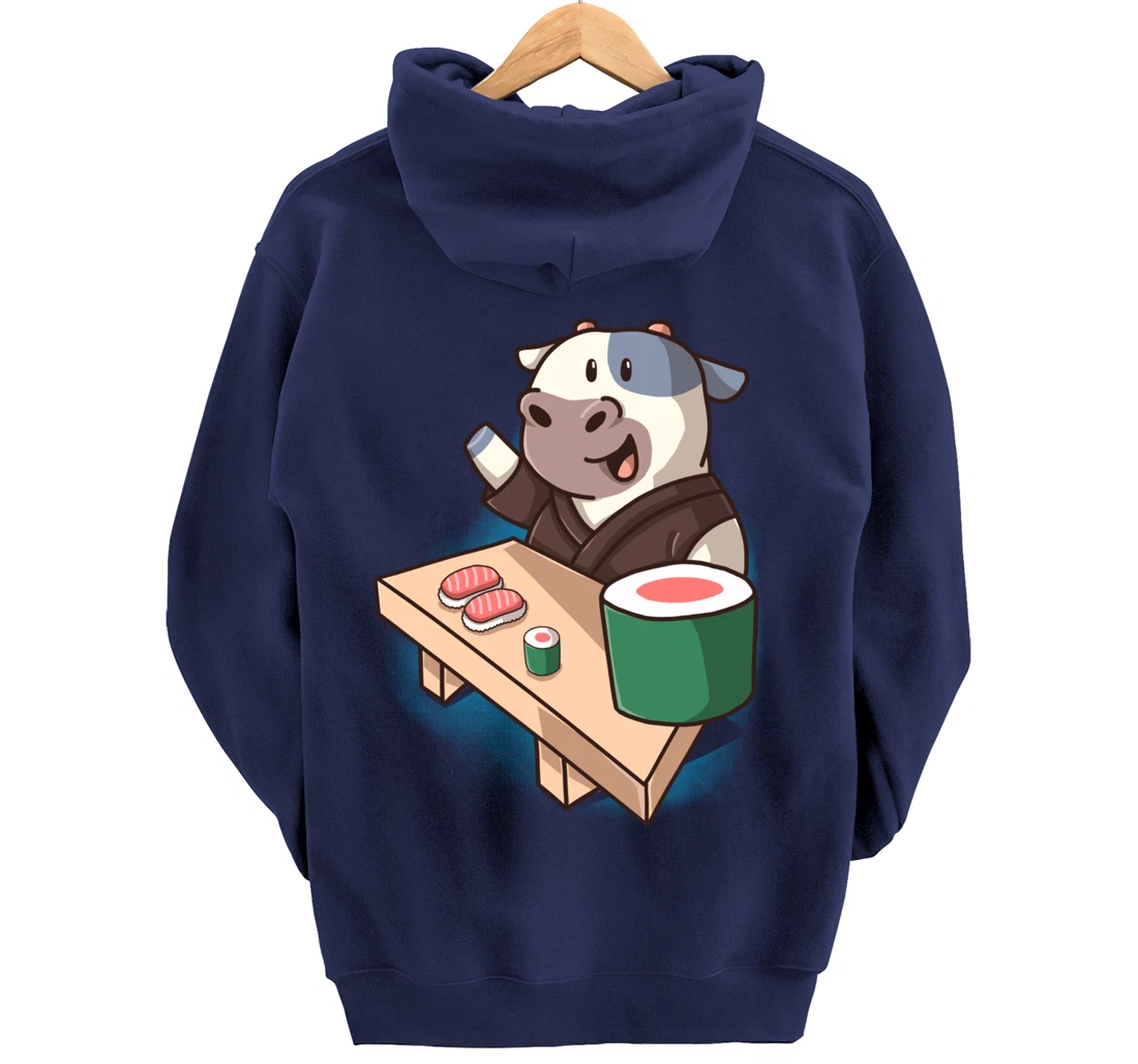 Sushi Cow Chef Cartoon Animals Japanese Food Sushi Fan Pullover Hoodie