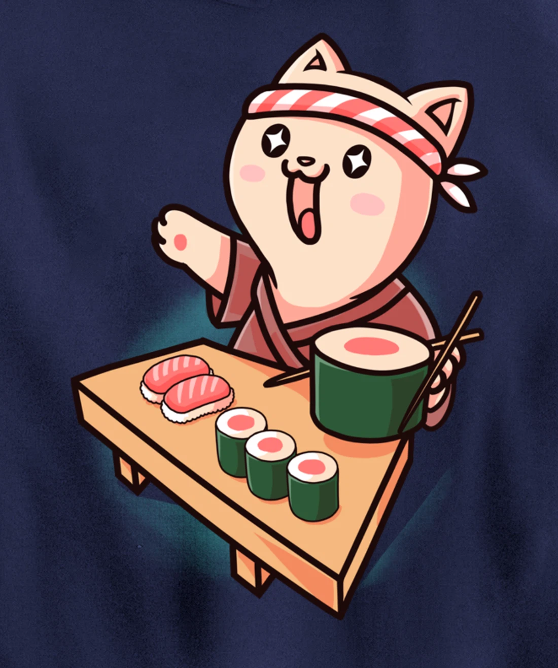 Sushi Kawaii Cat Chef Cartoon Animal Japanese Food Sushi Fan Pullover Hoodie