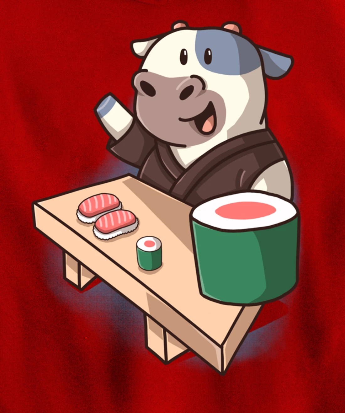 Sushi Cow Chef Cartoon Animals Japanese Food Sushi Fan Pullover Hoodie