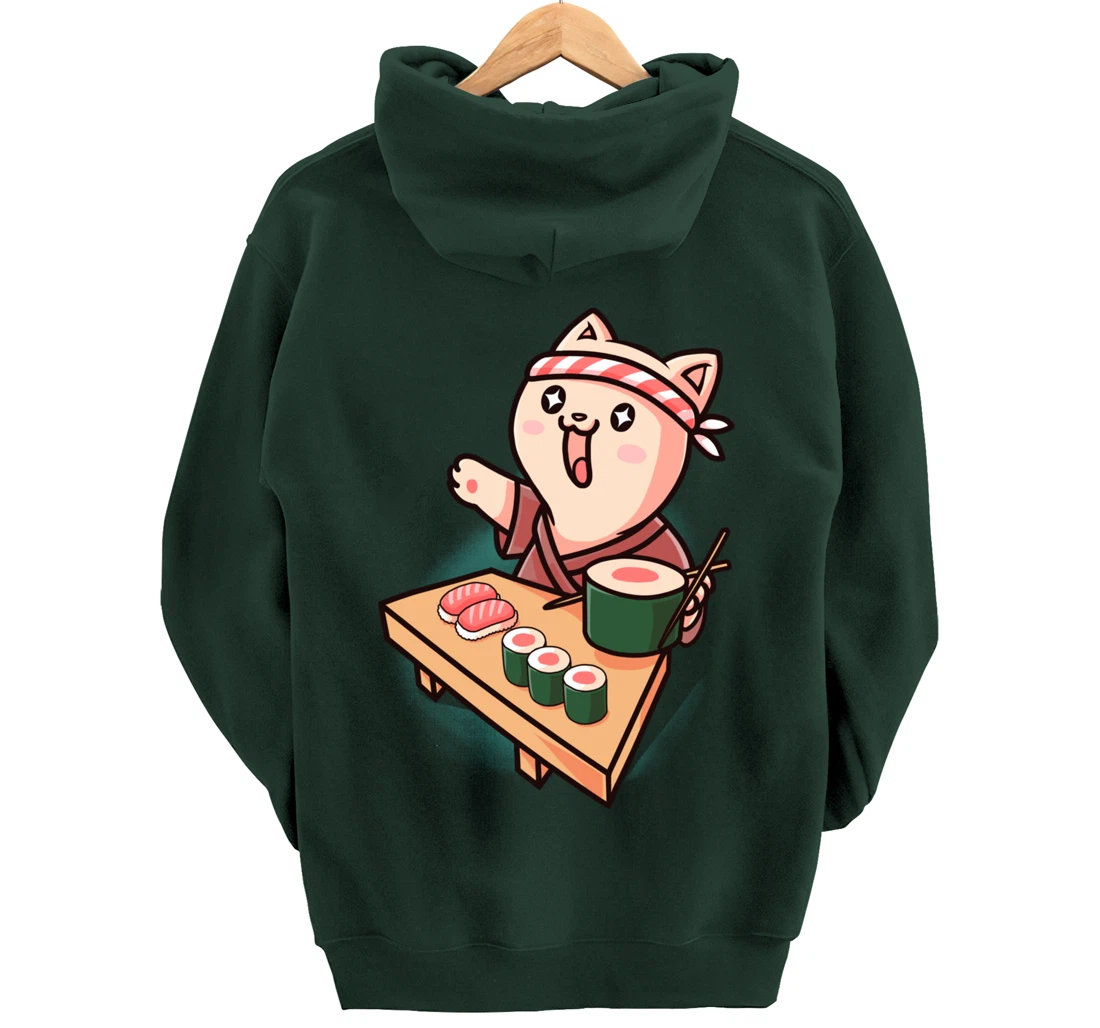 Sushi Kawaii Cat Chef Cartoon Animal Japanese Food Sushi Fan Pullover Hoodie