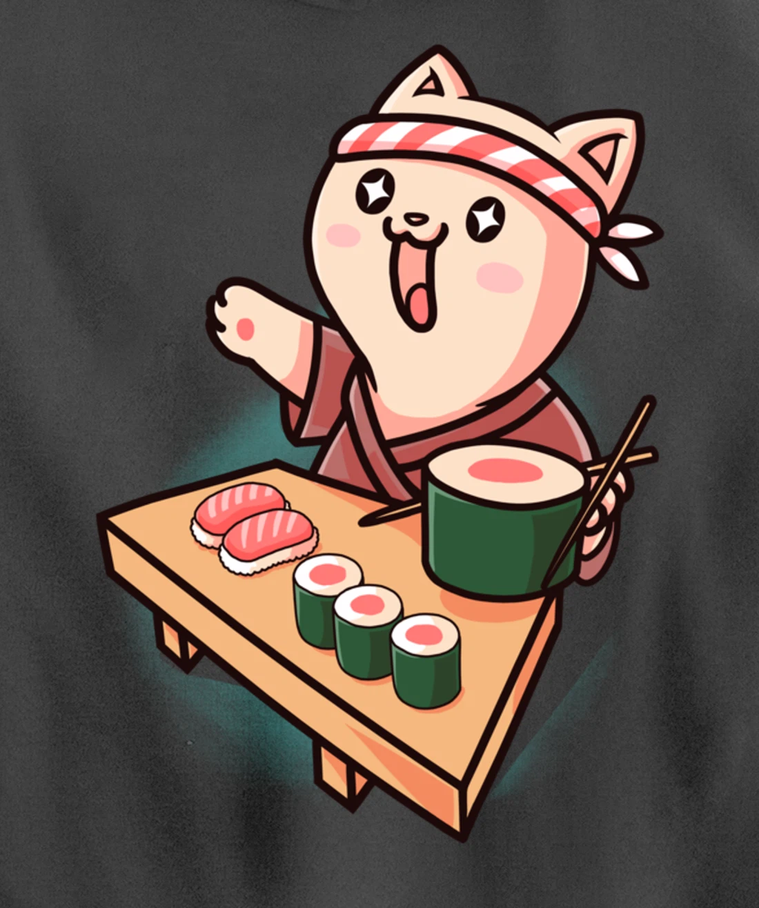 Sushi Kawaii Cat Chef Cartoon Animal Japanese Food Sushi Fan Pullover Hoodie