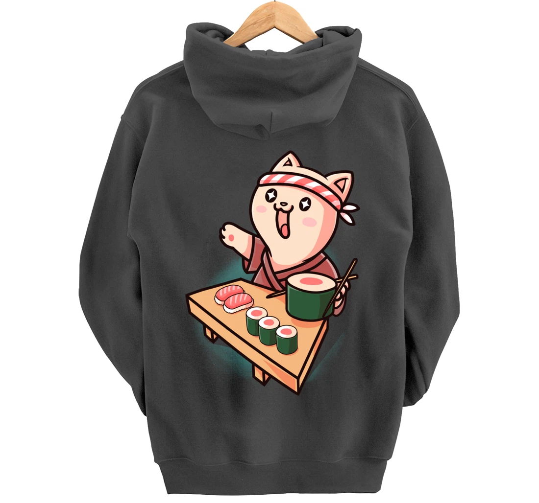 Sushi Kawaii Cat Chef Cartoon Animal Japanese Food Sushi Fan Pullover Hoodie