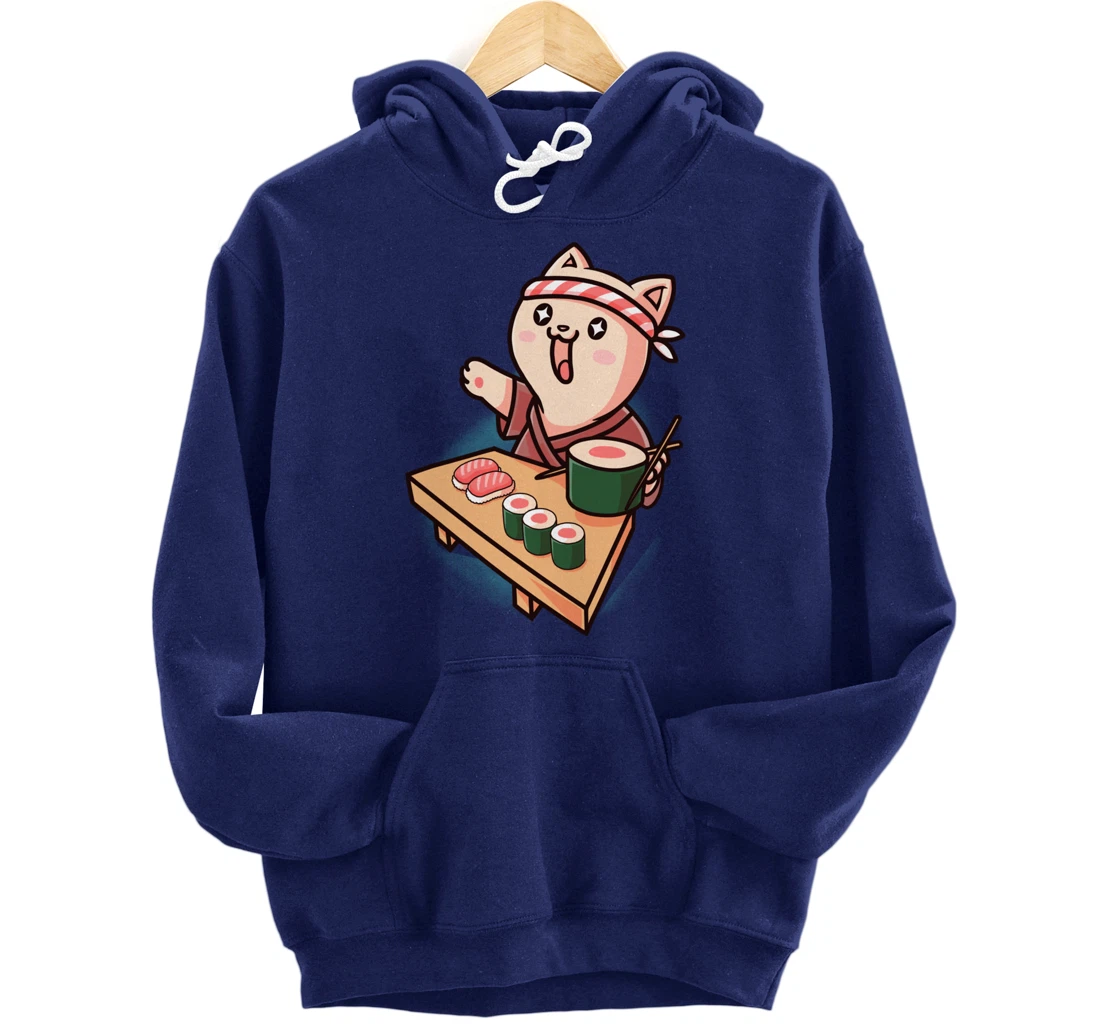 Sushi Kawaii Cat Chef Cartoon Animal Japanese Food Sushi Fan Pullover Hoodie