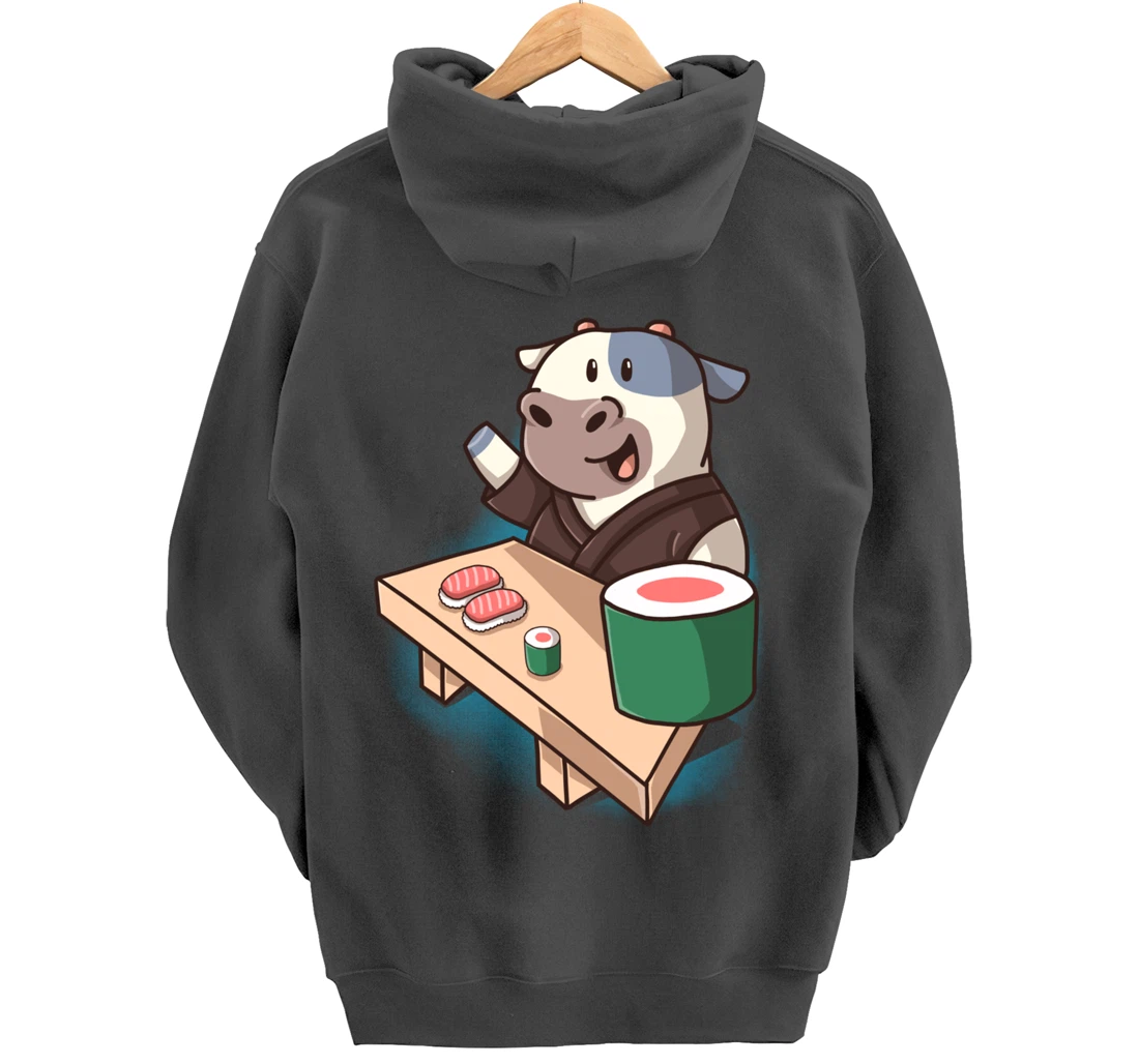 Sushi Cow Chef Cartoon Animals Japanese Food Sushi Fan Pullover Hoodie