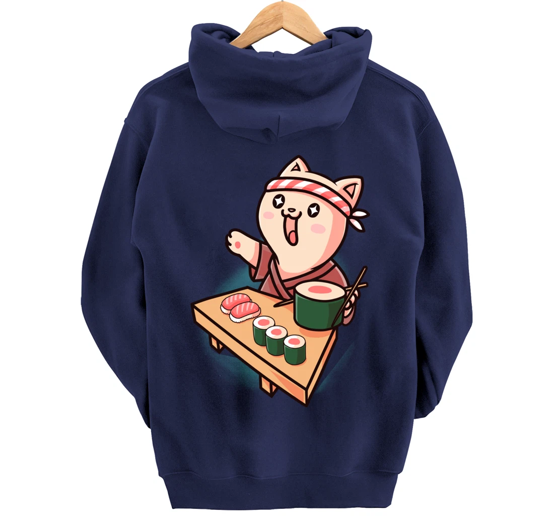 Sushi Kawaii Cat Chef Cartoon Animal Japanese Food Sushi Fan Pullover Hoodie