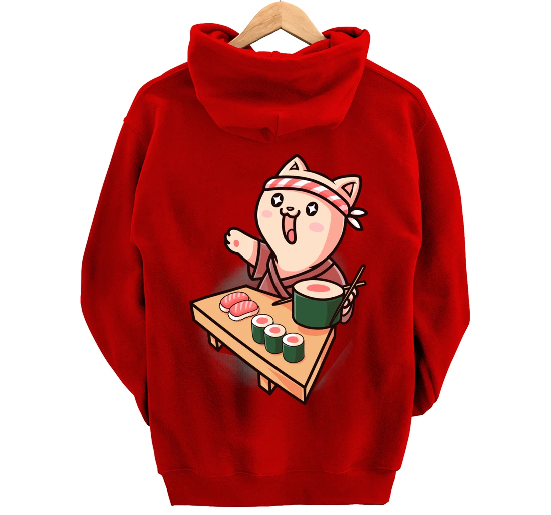 Sushi Kawaii Cat Chef Cartoon Animal Japanese Food Sushi Fan Pullover Hoodie