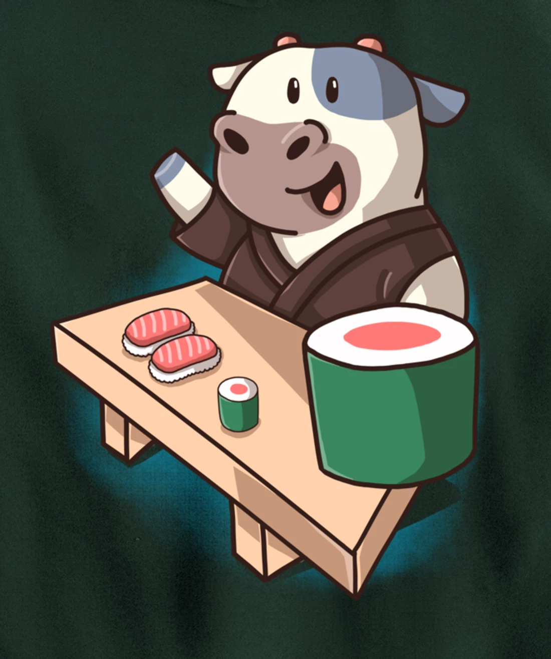 Sushi Cow Chef Cartoon Animals Japanese Food Sushi Fan Pullover Hoodie