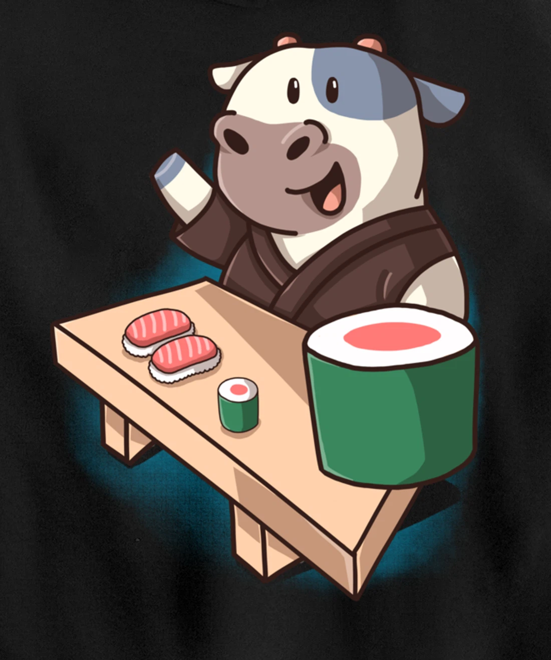 Sushi Cow Chef Cartoon Animals Japanese Food Sushi Fan Pullover Hoodie