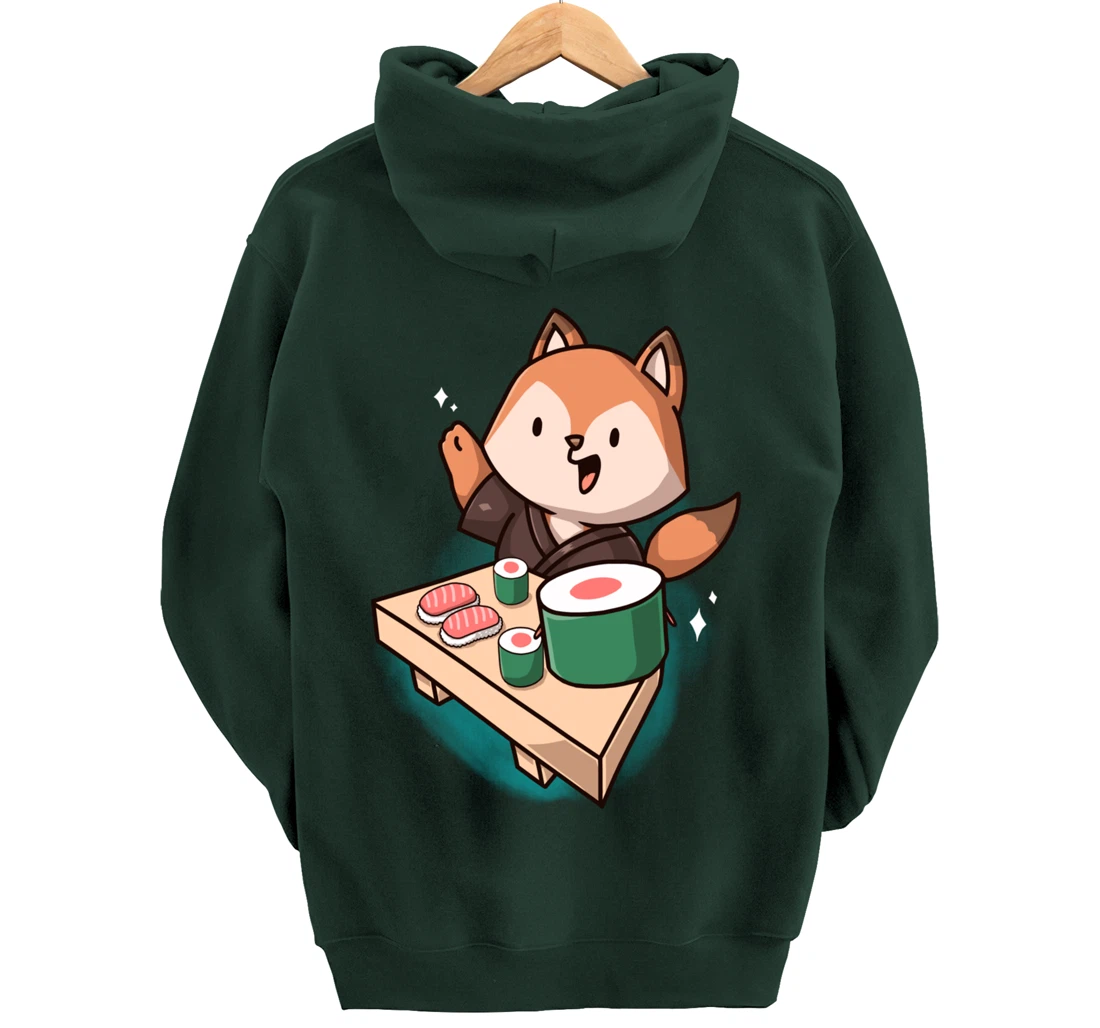 Sushi Fox Chef Cartoon Animals Japanese Food Sushi Fan Pullover Hoodie