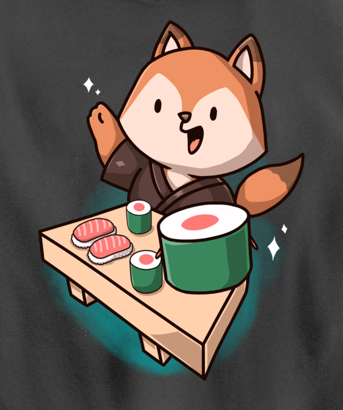 Sushi Fox Chef Cartoon Animals Japanese Food Sushi Fan Pullover Hoodie