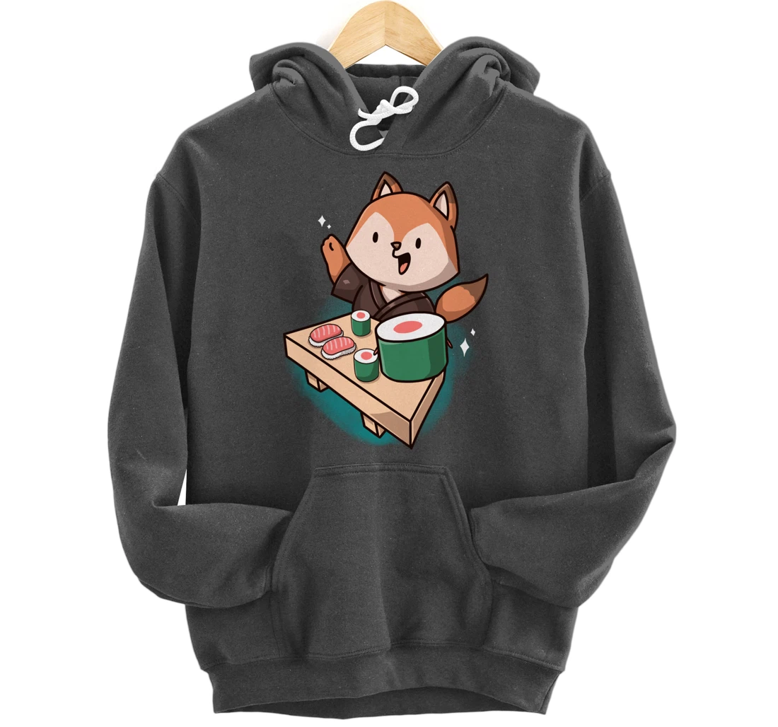 Sushi Fox Chef Cartoon Animals Japanese Food Sushi Fan Pullover Hoodie