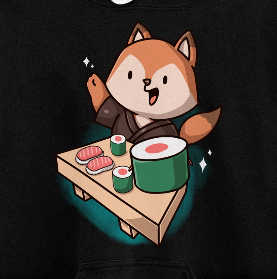 Sushi Fox Chef Cartoon Animals Japanese Food Sushi Fan Pullover Hoodie