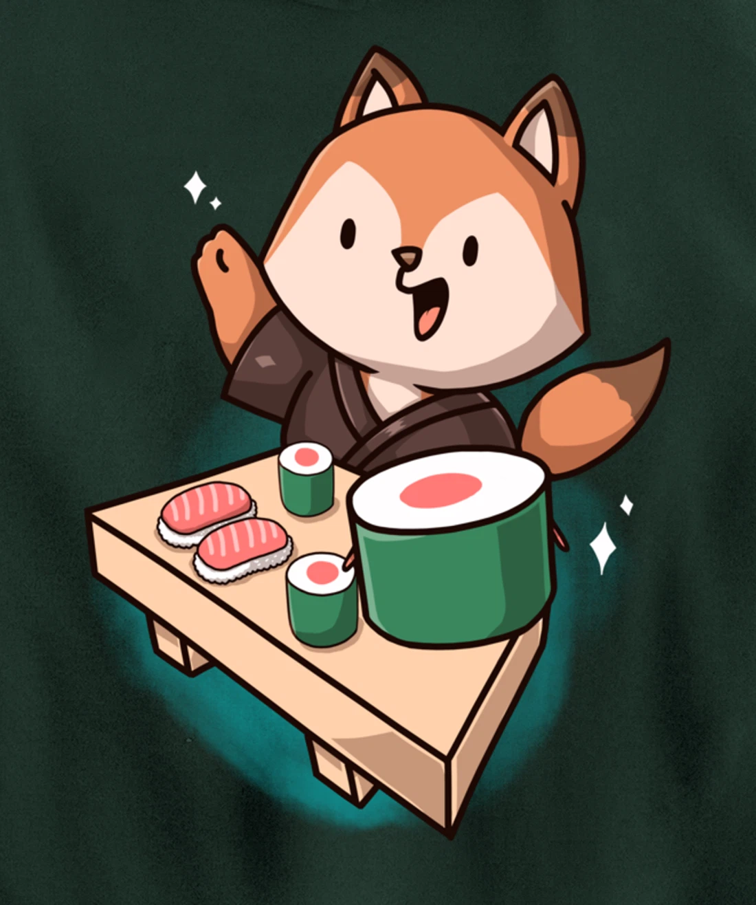 Sushi Fox Chef Cartoon Animals Japanese Food Sushi Fan Pullover Hoodie