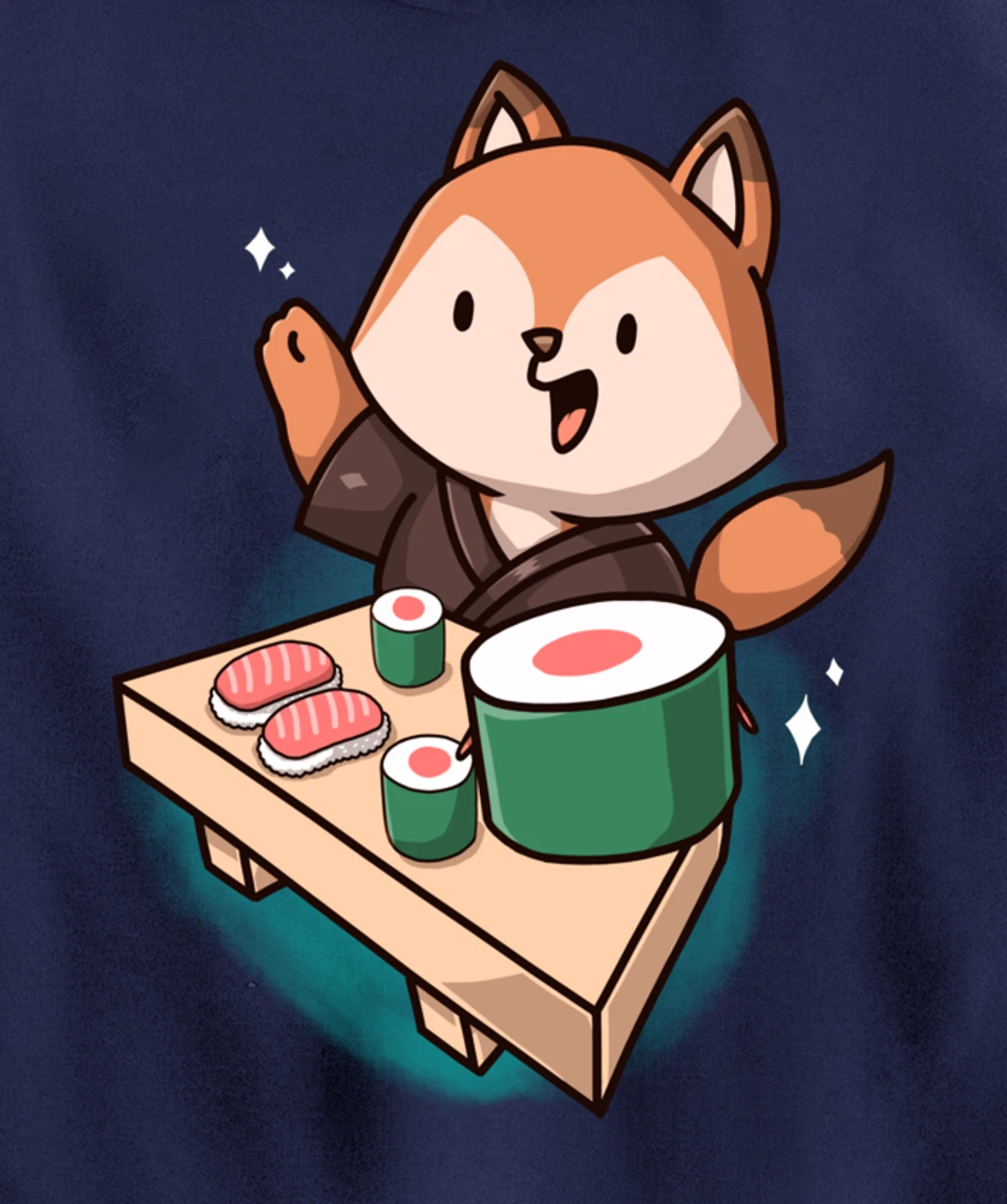 Sushi Fox Chef Cartoon Animals Japanese Food Sushi Fan Pullover Hoodie
