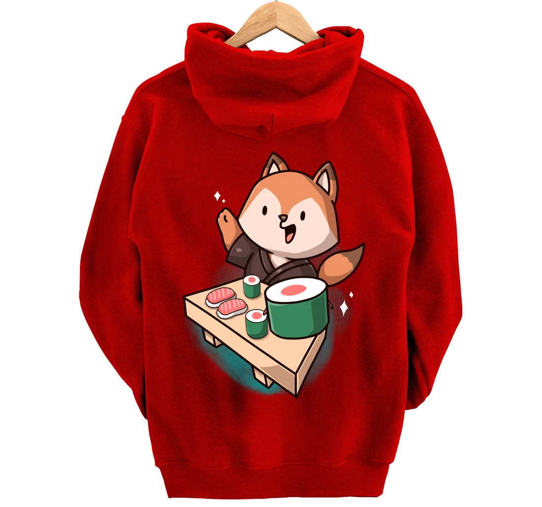 Sushi Fox Chef Cartoon Animals Japanese Food Sushi Fan Pullover Hoodie