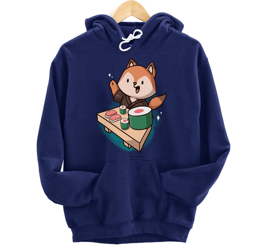 Sushi Fox Chef Cartoon Animals Japanese Food Sushi Fan Pullover Hoodie