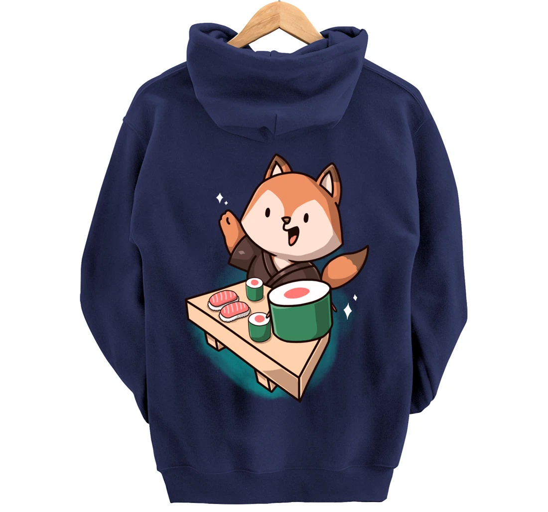 Sushi Fox Chef Cartoon Animals Japanese Food Sushi Fan Pullover Hoodie