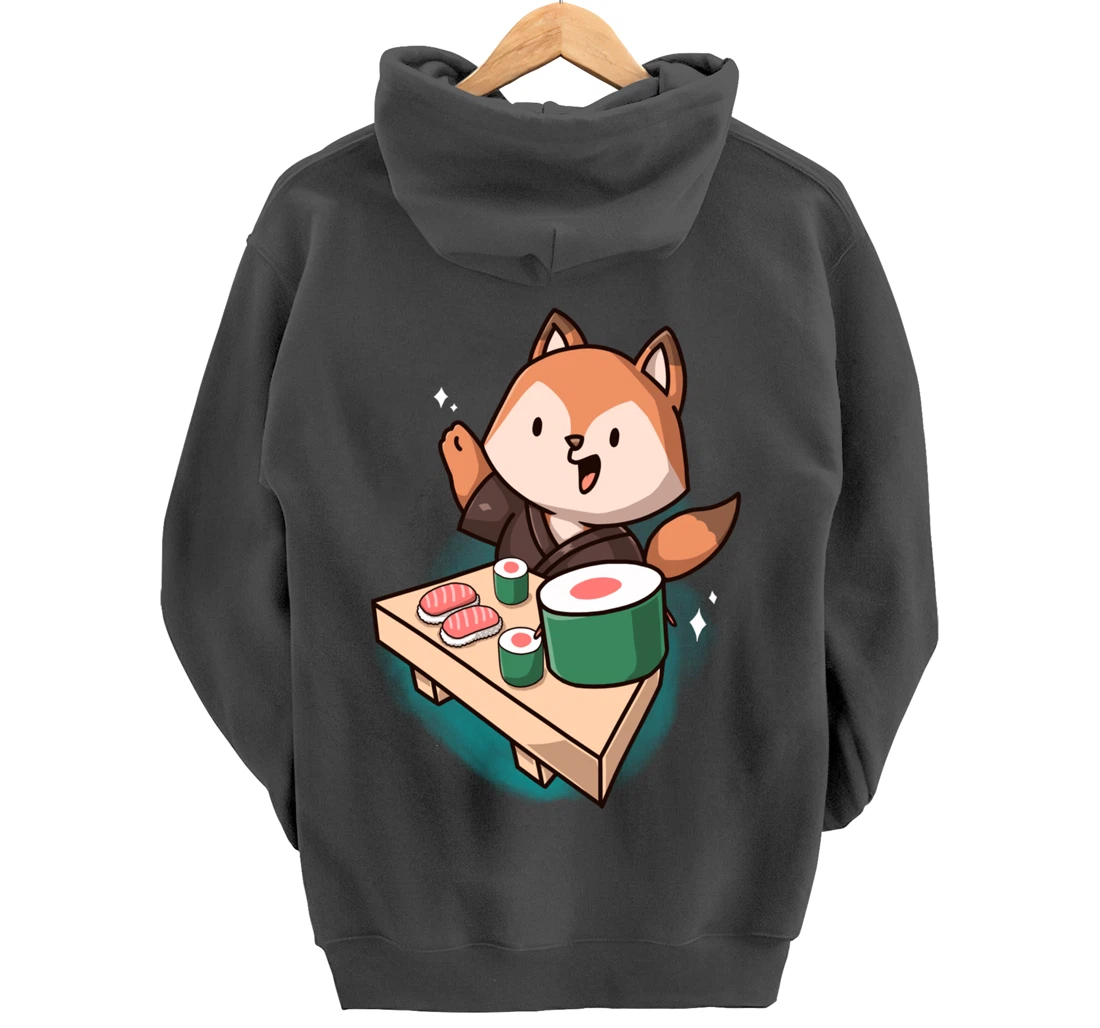 Sushi Fox Chef Cartoon Animals Japanese Food Sushi Fan Pullover Hoodie