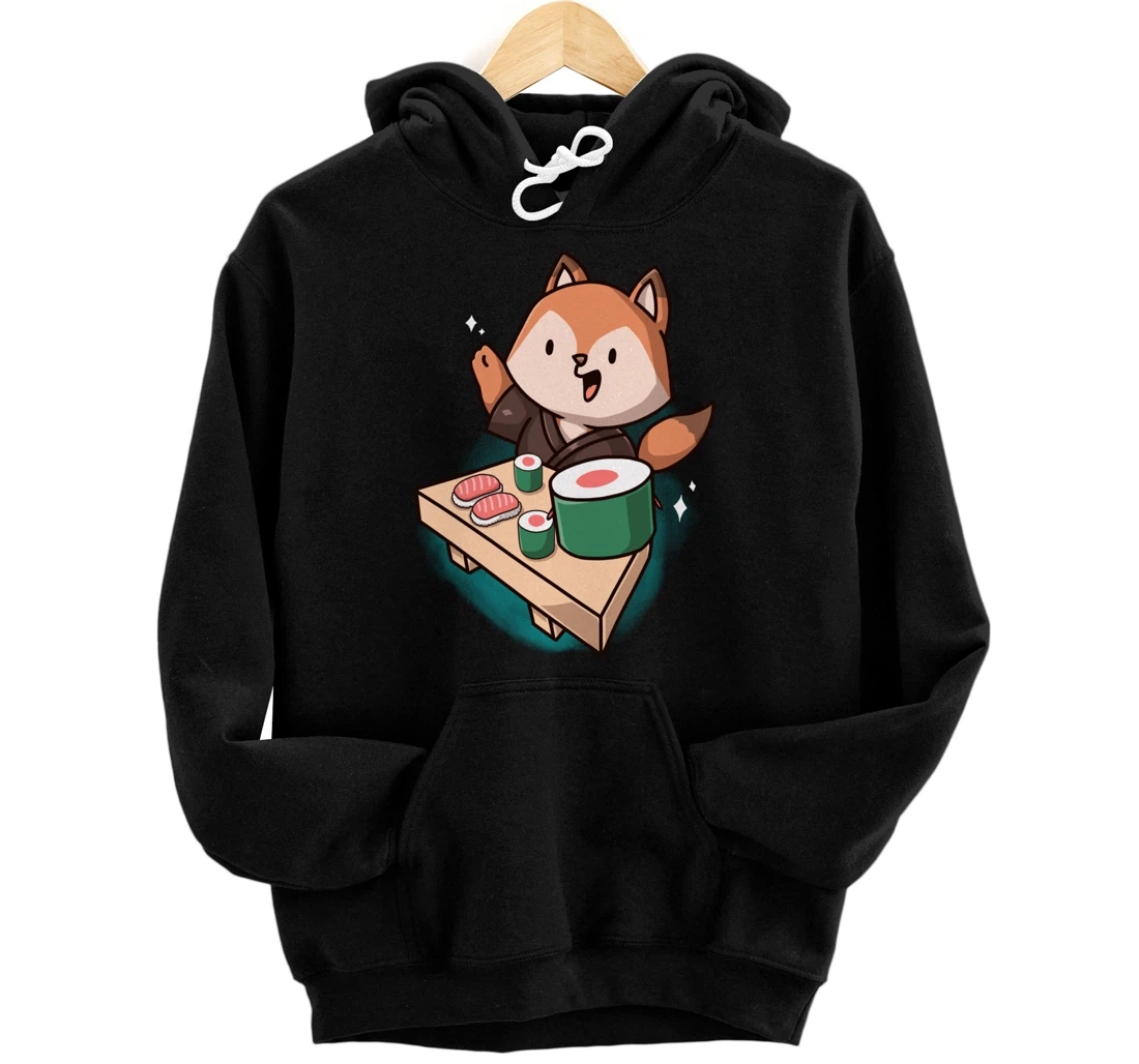 Sushi Fox Chef Cartoon Animals Japanese Food Sushi Fan Pullover Hoodie