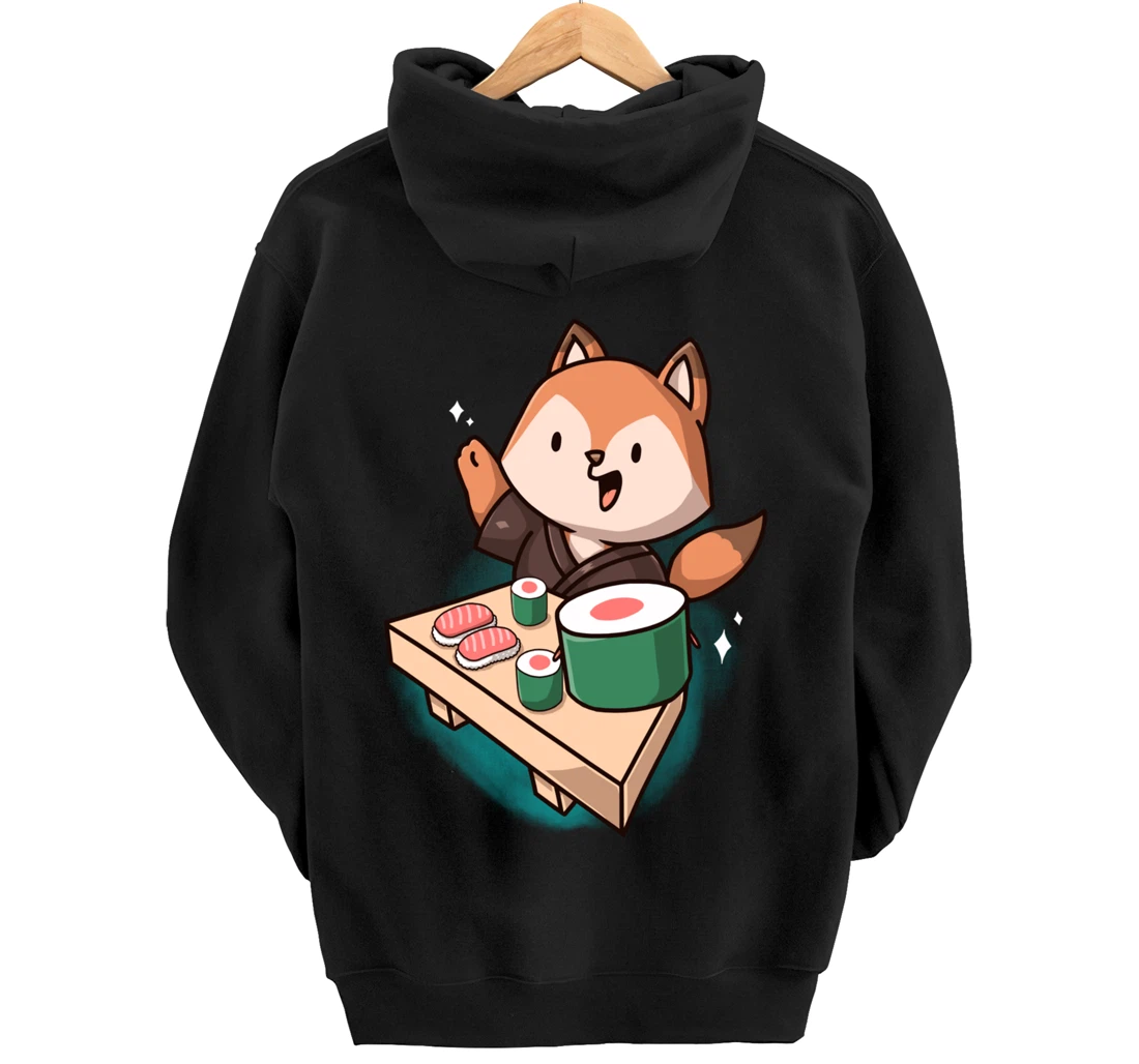 Sushi Fox Chef Cartoon Animals Japanese Food Sushi Fan Pullover Hoodie