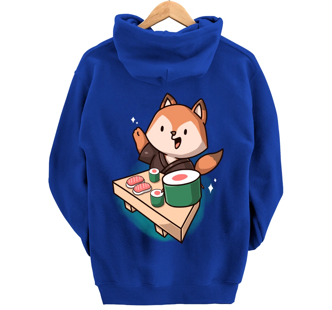 Sushi Fox Chef Cartoon Animals Japanese Food Sushi Fan Pullover Hoodie