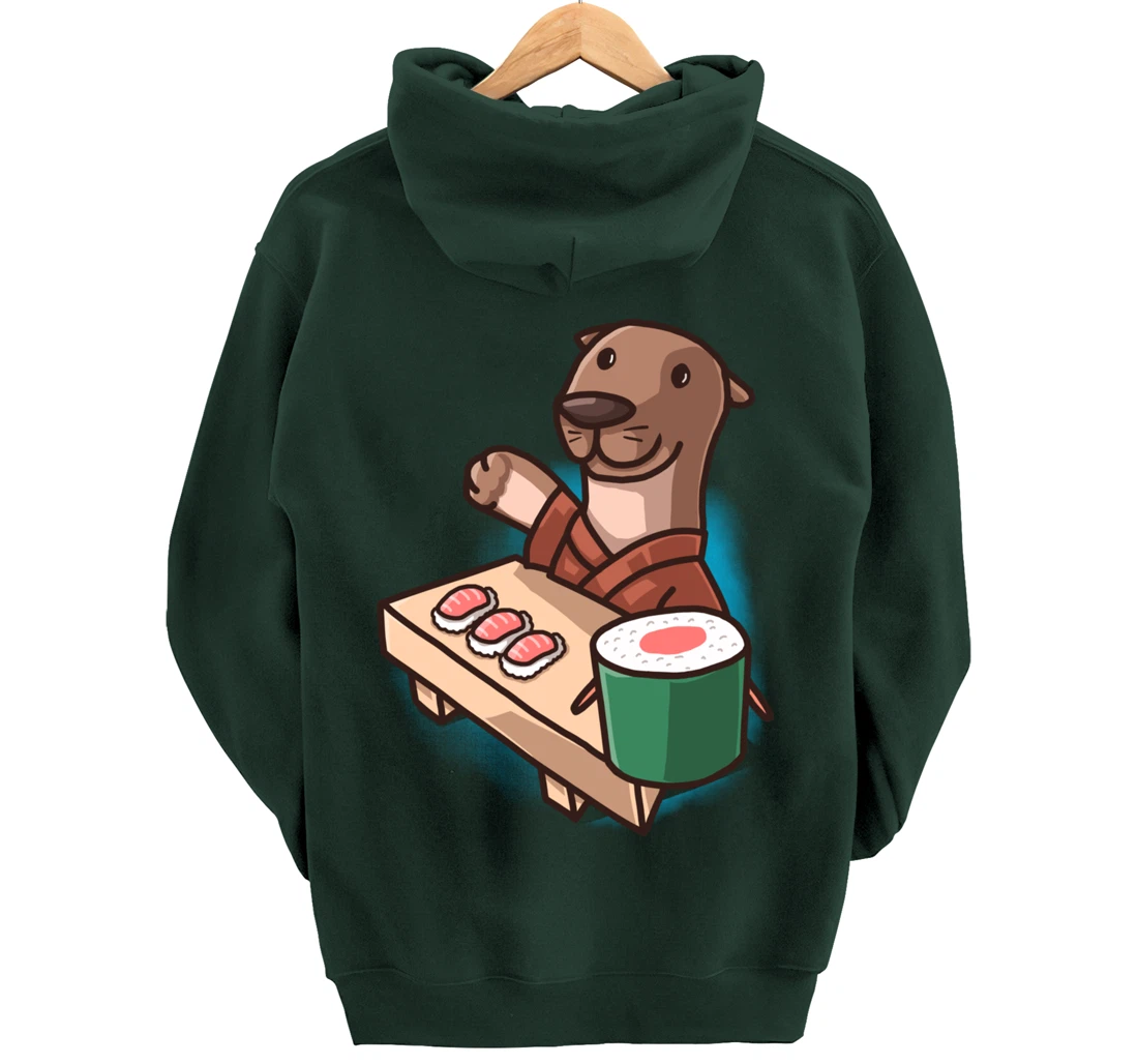 Sushi Otter Chef Cartoon Animals Japanese Food Sushi Fan Pullover Hoodie