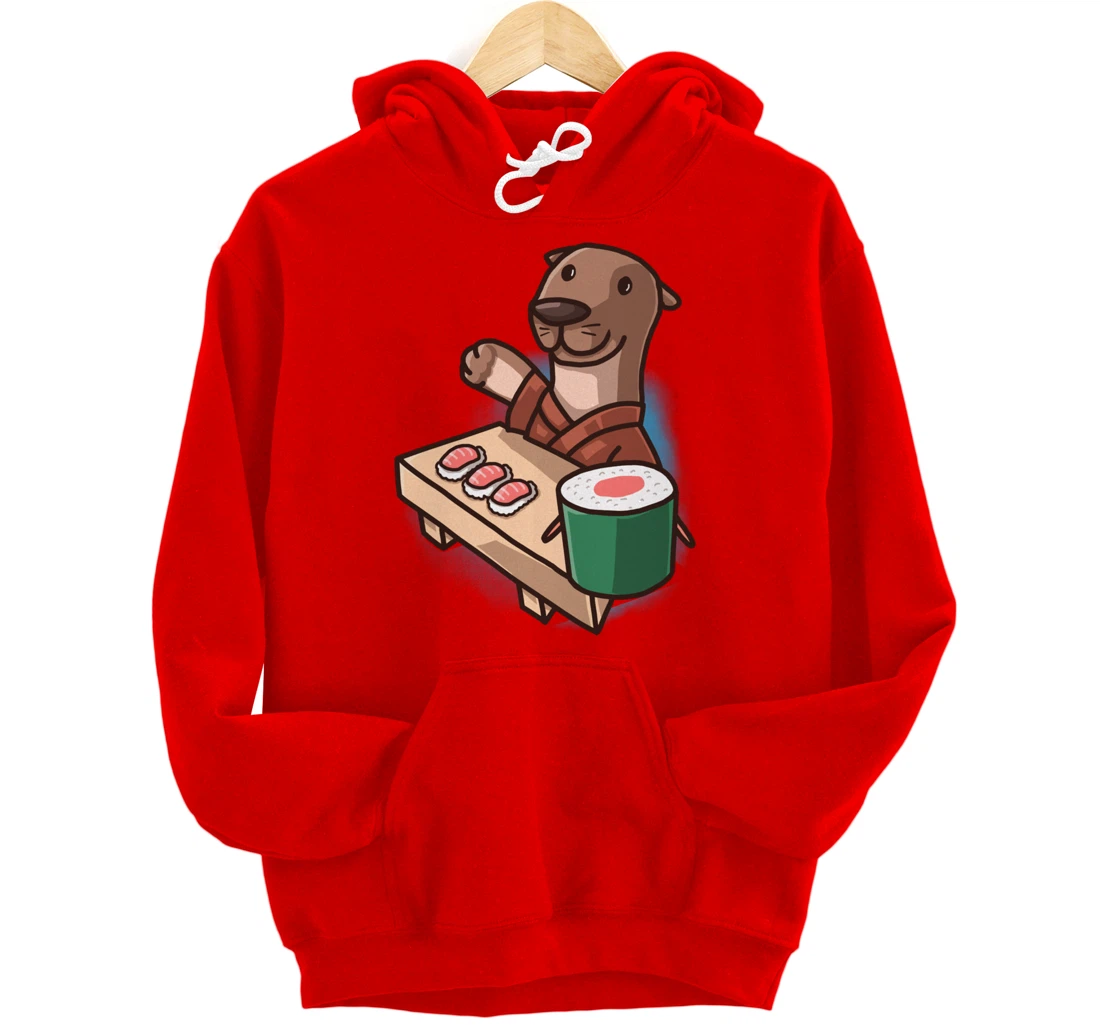 Sushi Otter Chef Cartoon Animals Japanese Food Sushi Fan Pullover Hoodie