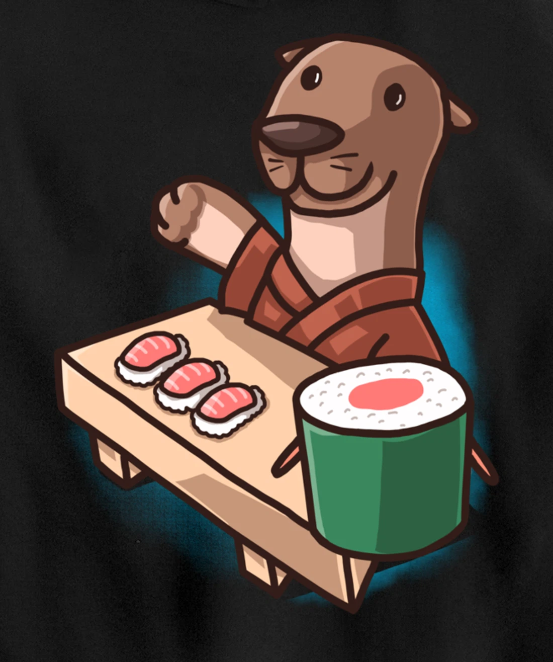 Sushi Otter Chef Cartoon Animals Japanese Food Sushi Fan Pullover Hoodie