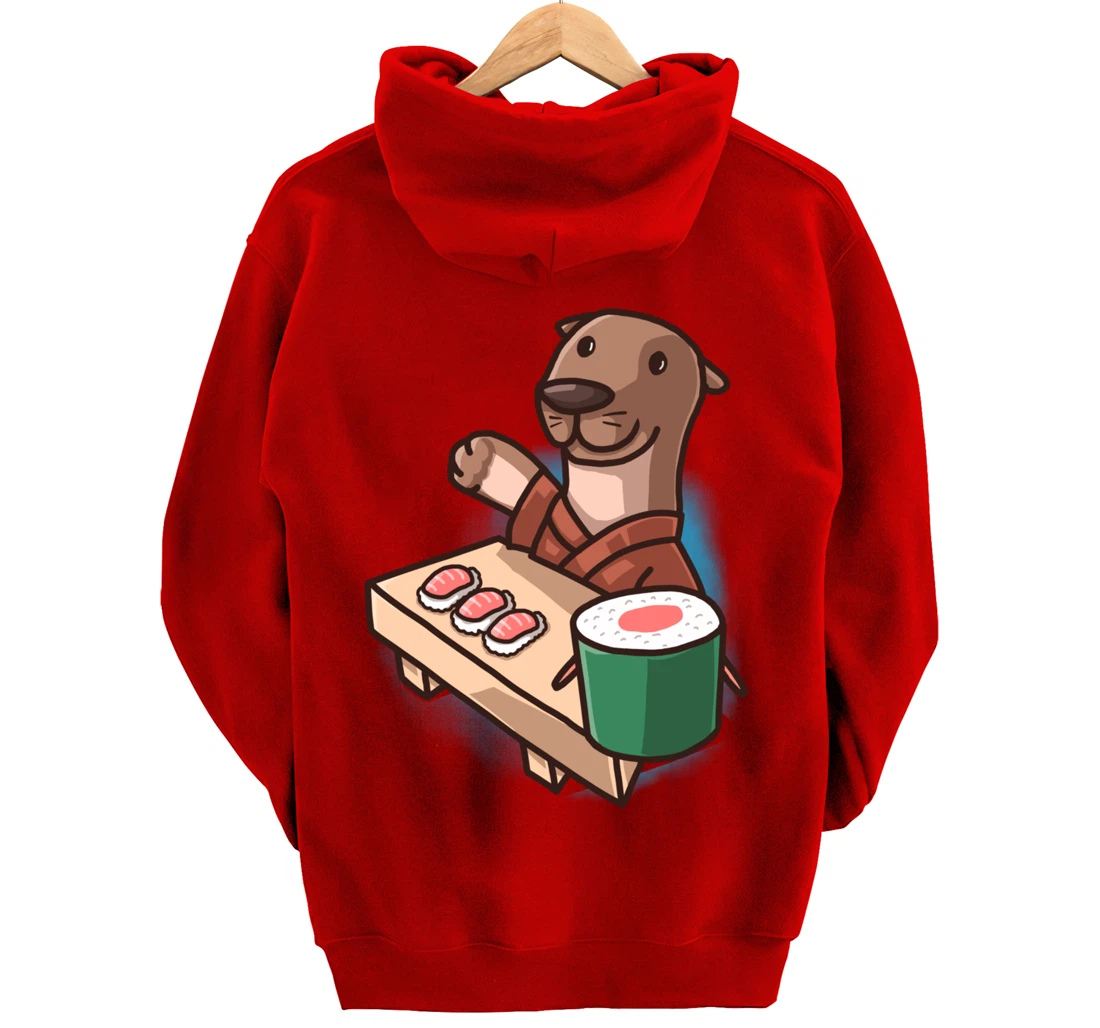 Sushi Otter Chef Cartoon Animals Japanese Food Sushi Fan Pullover Hoodie