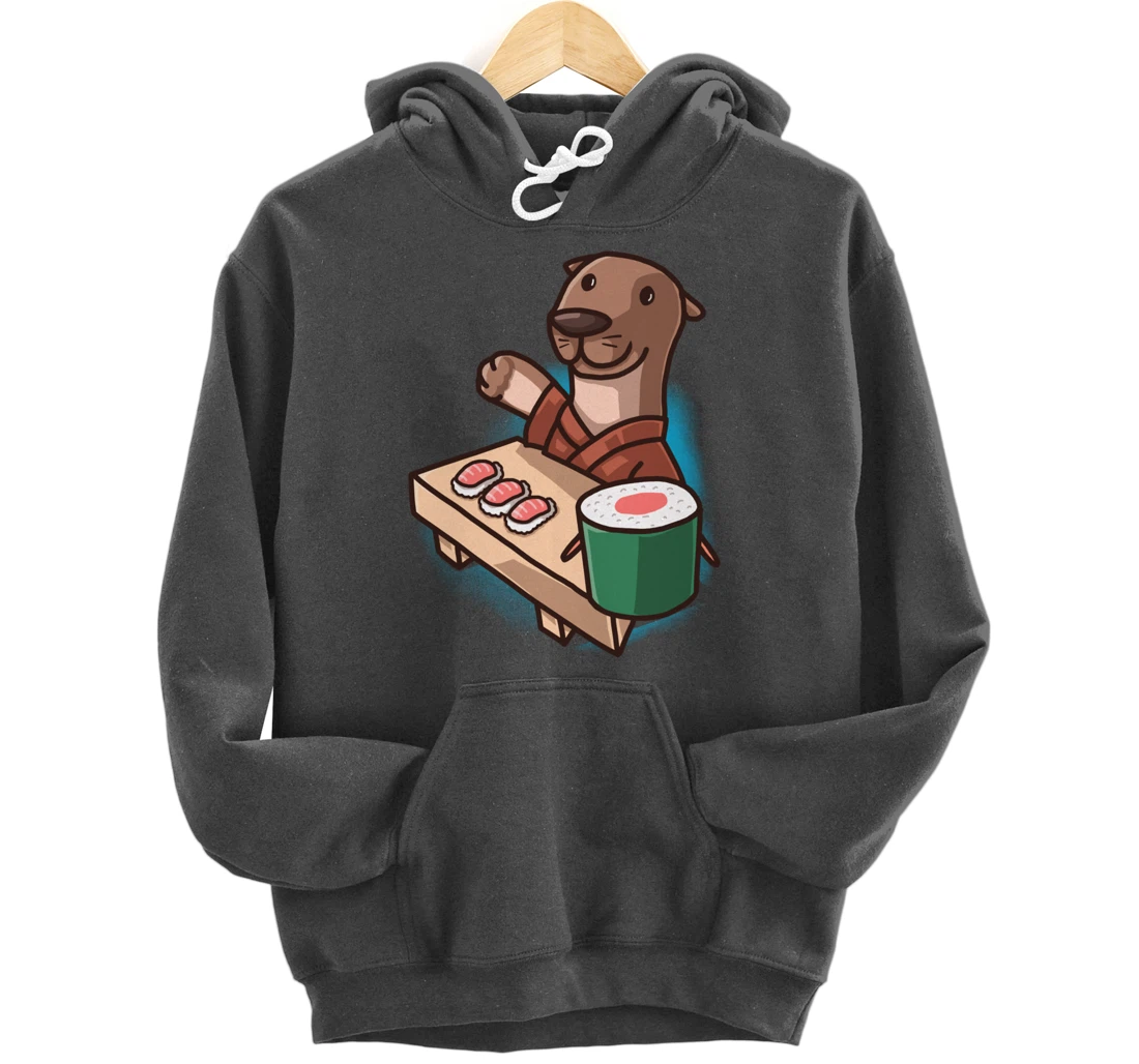 Sushi Otter Chef Cartoon Animals Japanese Food Sushi Fan Pullover Hoodie