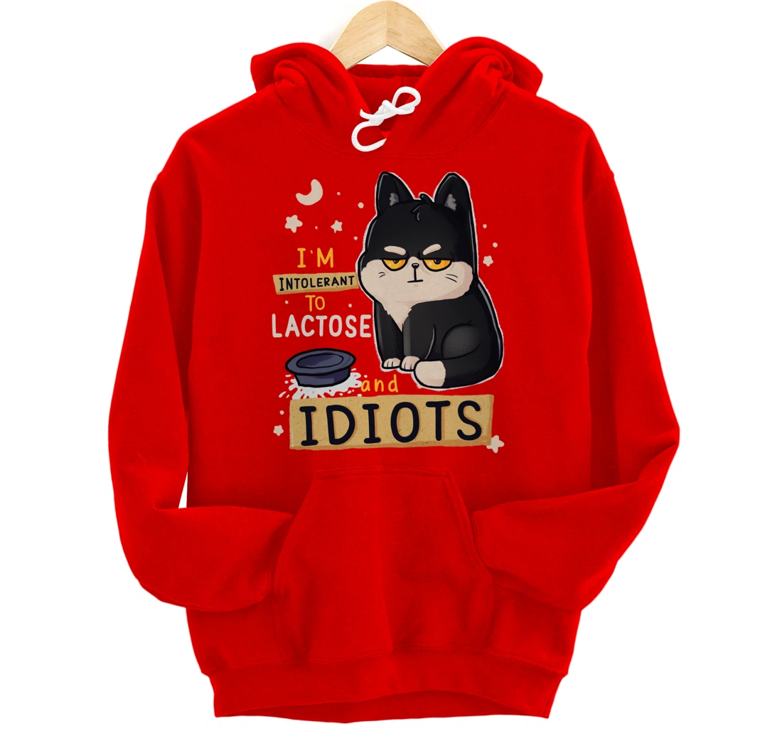 I’m Intolerant To Lactose And Idiots Sarcastic Cat Lover Pullover Hoodie
