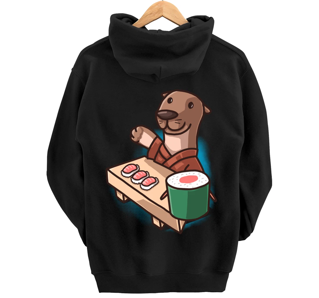 Sushi Otter Chef Cartoon Animals Japanese Food Sushi Fan Pullover Hoodie