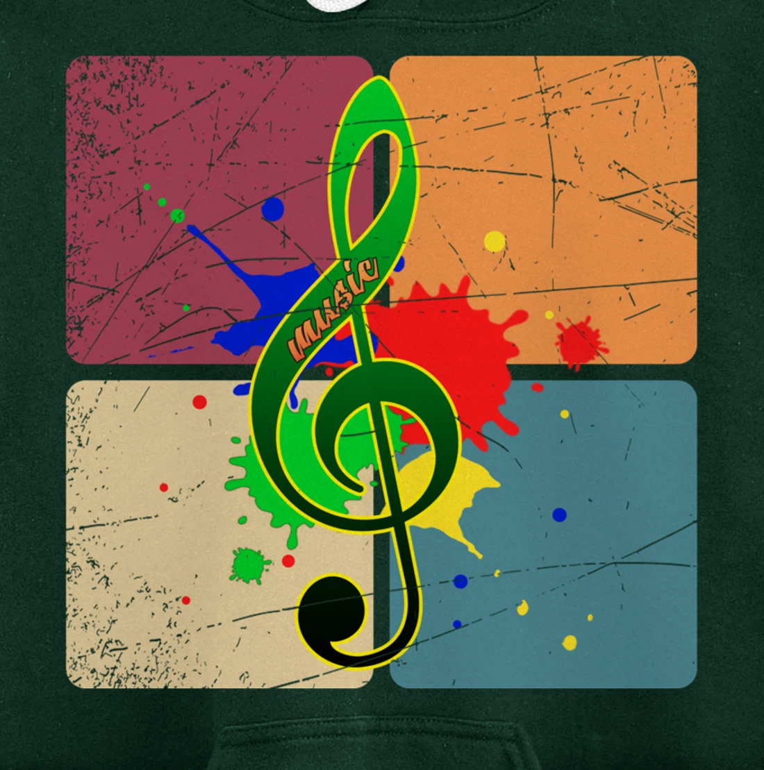 Retro Music Notes Musician Colorful Treble Clef Pullover Hoodie