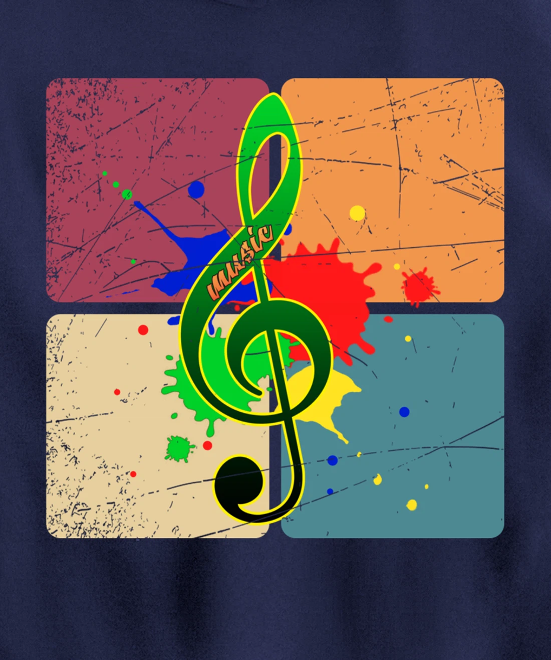 Retro Music Notes Musician Colorful Treble Clef Pullover Hoodie