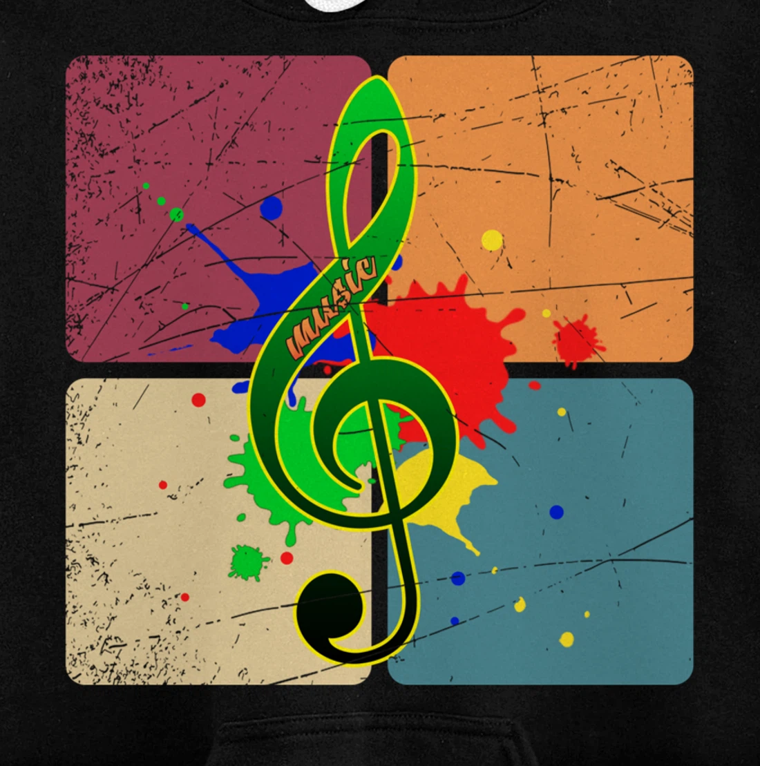 Retro Music Notes Musician Colorful Treble Clef Pullover Hoodie