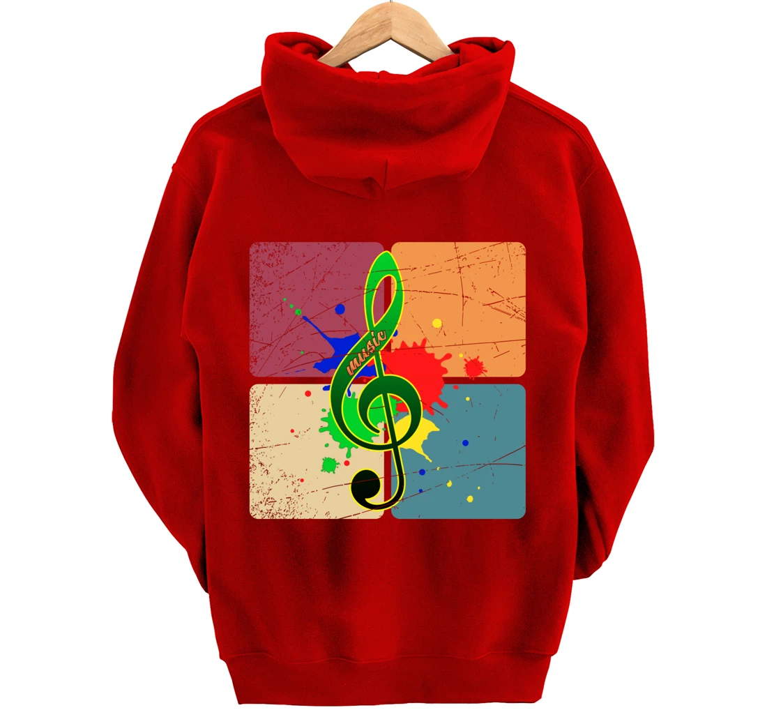 Retro Music Notes Musician Colorful Treble Clef Pullover Hoodie