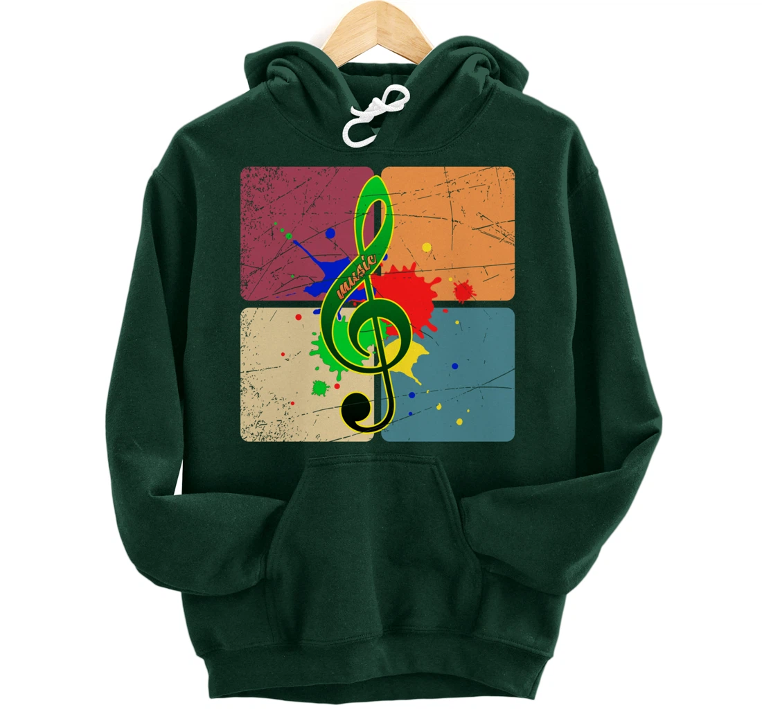 Retro Music Notes Musician Colorful Treble Clef Pullover Hoodie