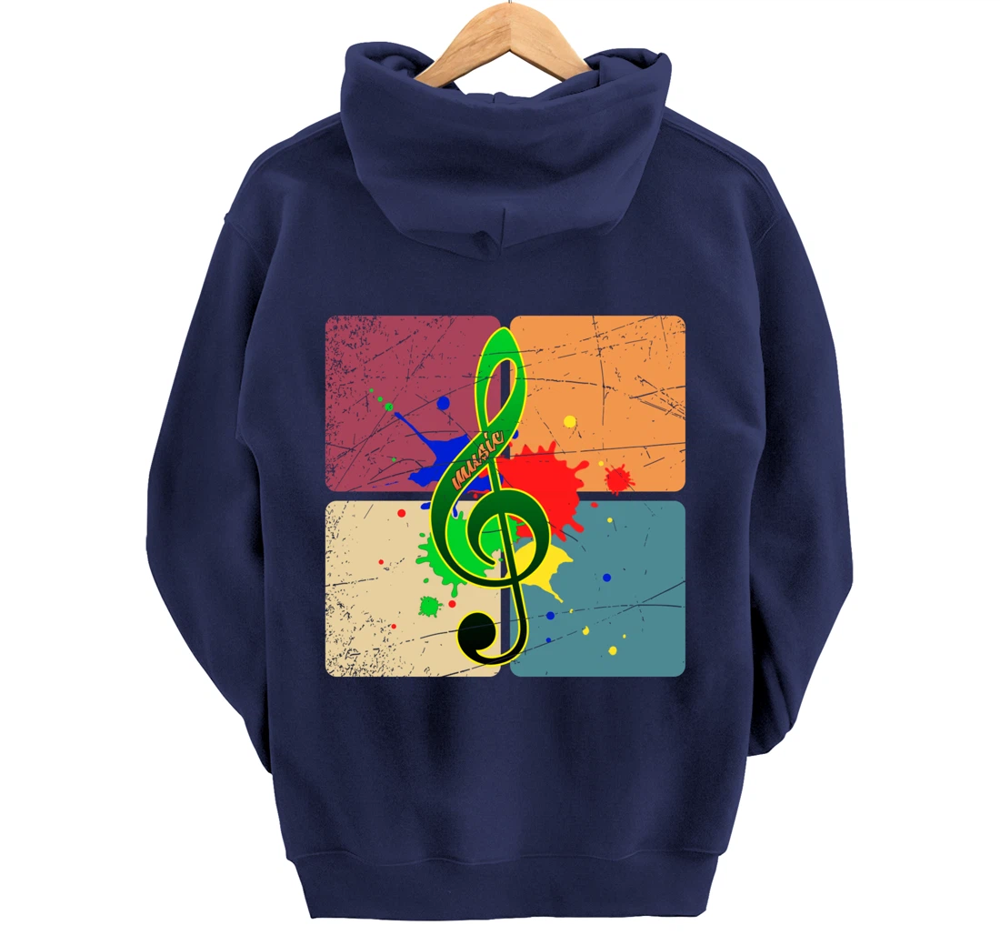 Retro Music Notes Musician Colorful Treble Clef Pullover Hoodie
