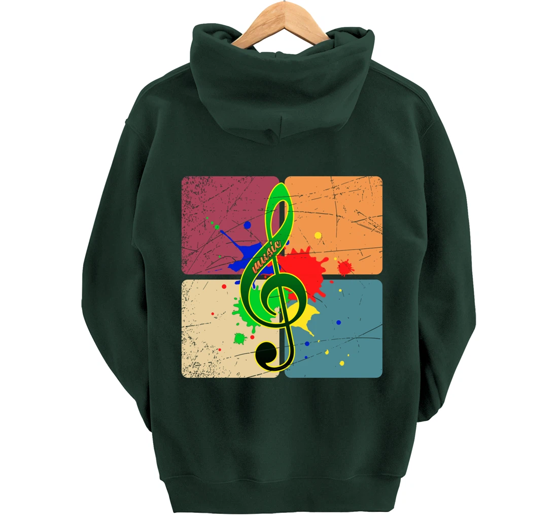 Retro Music Notes Musician Colorful Treble Clef Pullover Hoodie